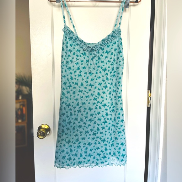 NWT Urban Outfitters Floral Mesh Ruffle Mini Dress - Picture 1 of 7